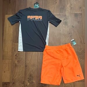 NWT puma boys 2 piece swim set rash guard trunks Sz large 14-16 orange blue